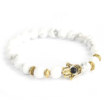 3x Gold Hamsa / White Stone - Gemstone Bracelet - Hira Online